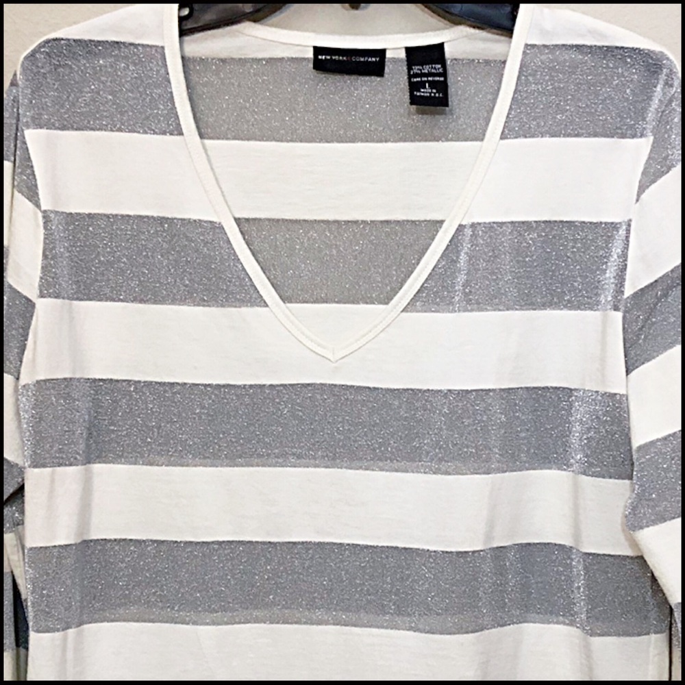 SOLD! New York & Company Silver Stripe VNeck Top - Picture 2 of 8